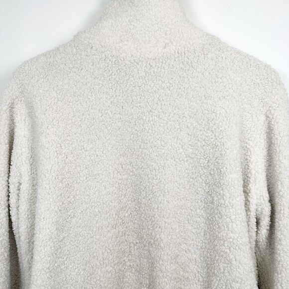 Mystree Jacket Womens Large Cream Brown Sherpa Teddy Bomber Stripe Faux Sherling - Picture 8 of 16